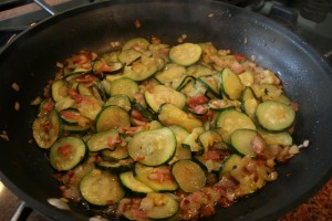 bacon, onion, zucchini