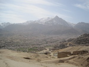 A valley in Afghanistan filled with almond trees in bloom.