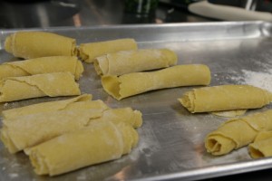 Roll the pasta into "cigars" for an easier cut